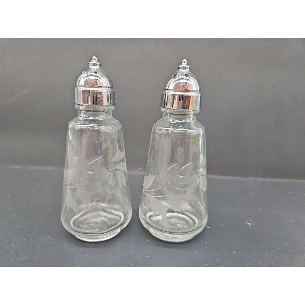 Vintage Princess House Heritage Etched Crystal Rose&Leaf Salt Pepper Shaker Set